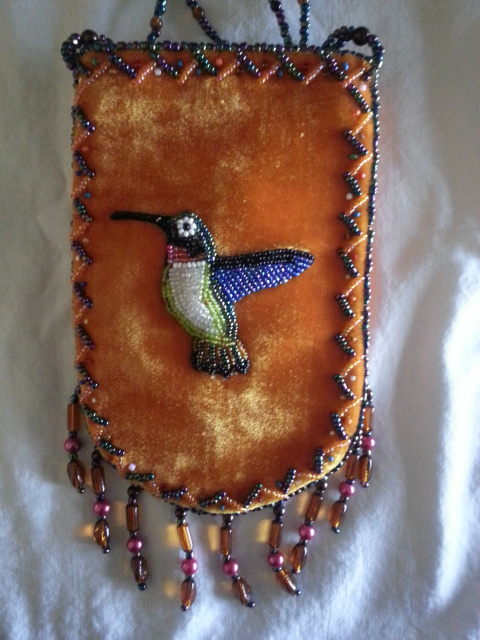 Orange smart phone bag w/ hummingbird